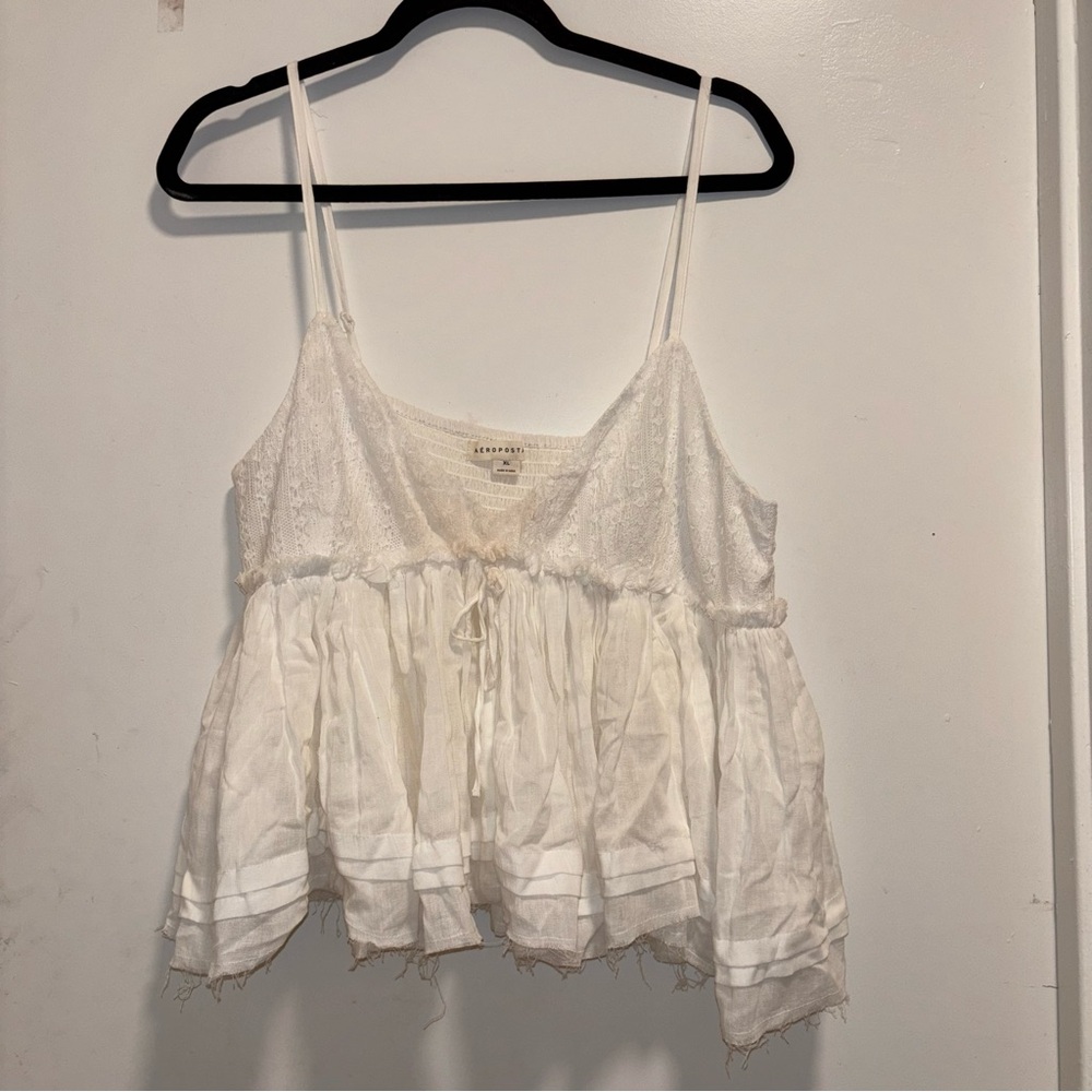 Aeropostale white lace ruffle babydoll cami top Size X-Large